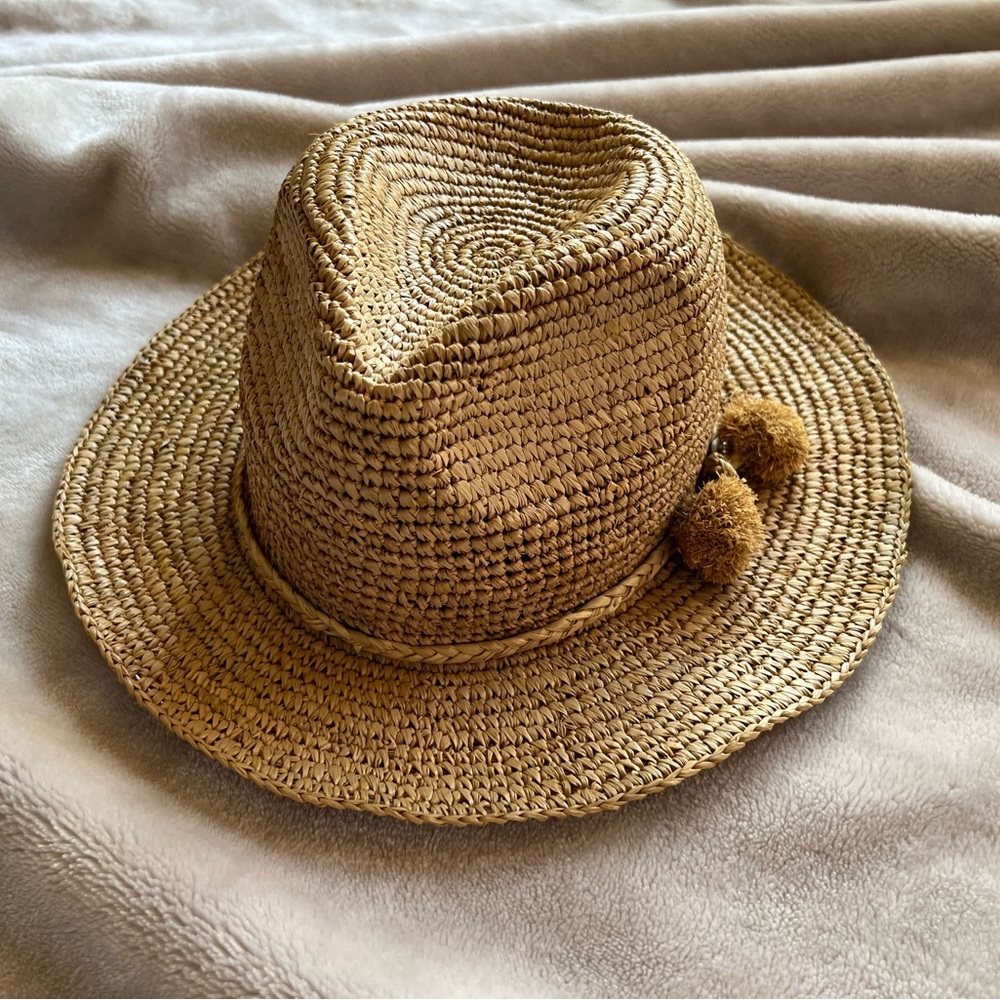 Madewell straw/raffia sun hat w pom pom detail - Picture 1 of 11
